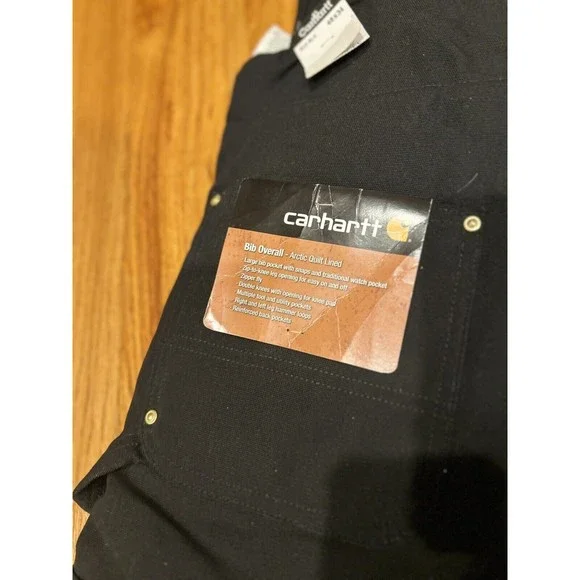 NWT Carhartt Men Quilt Lined Zip To Knee Bib Overalls Black $180 46x34 R03